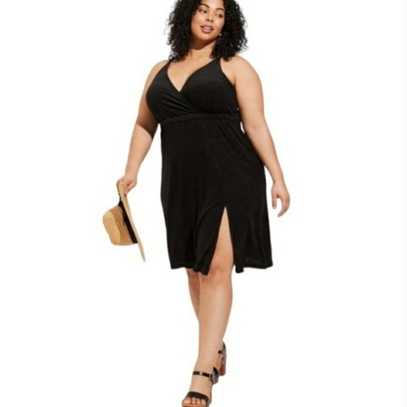 Torrid Midi Lightweight Terry Wrap Cover Up Dress 1X Black Side Slit Stappy Soft - Picture 1 of 16